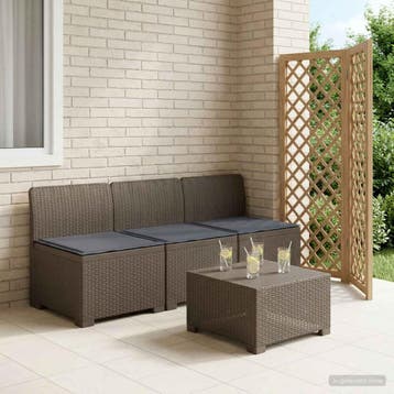 vidaXL 3-Zits Tu bank met Kussens Rattan Look PP Lichtgrijs, Tuin en Terras, Verzenden, Nieuw