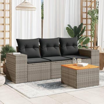 vidaXL 4-delige Loungeset met kussens poly rattan grijs, Tuin en Terras, Tuinsets en Loungesets, Verzenden, Nieuw, Loungeset