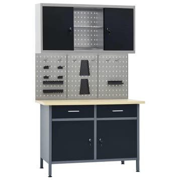 vidaXL Werkbank met drie wandpanelen en een kast, Verzenden