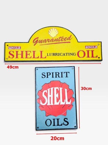 Twee gietijzeren borden - Shell - Reclamebord - Gietijzer