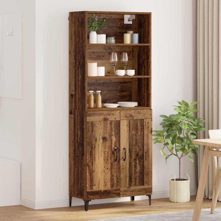vidaXL Highboard 2 pcs Oud hout Bewerkt hout, Huis en Inrichting, Kasten | Dressoirs, Nieuw, Verzenden