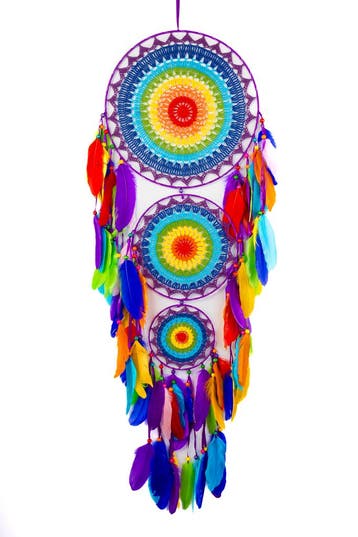 Dromenvanger Groot Regenboog Dreamcatcher Veren Macramé Bohe, Hobby en Vrije tijd, Ophalen of Verzenden, Nieuw