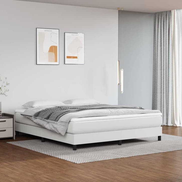 vidaXL Boxspring bed kunstleer wit 160x200 cm, Maison & Meubles, Chambre à coucher | Lits, Envoi
