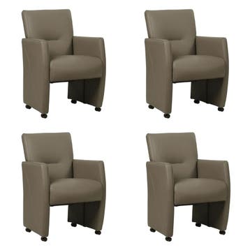 Set van 4 Leren eetkamerstoelen Pleasure - Toledo Smog, Ophalen of Verzenden
