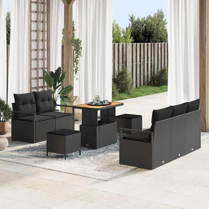 vidaXL Tuinbank Set met kussen met opslag 8 pcs Zwart, Jardin & Terrasse, Ensembles de jardin, Envoi
