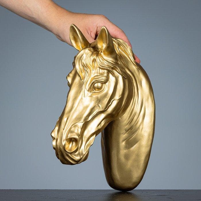 Sculpture, Paardenhoofd als muurhanger in goudkleur - 280 mm, Antiek en Kunst, Curiosa en Brocante