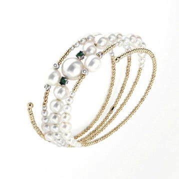 Armband - 18 karaat Witgoud, Geel goud Smaragd - Diamant, Nieuw