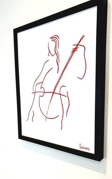Liesens - Me and my cello .(Handpainted on white canvas met, Antiek en Kunst, Kunst | Schilderijen | Modern