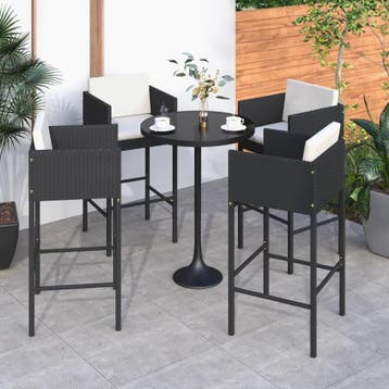 vidaXL Barkrukken 4 st met kussens poly rattan zwart, Verzenden