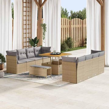 vidaXL Tuinbank Set 11 st 8-Aantal zitplaatsen Beige en, Tuin en Terras, Verzenden, Nieuw