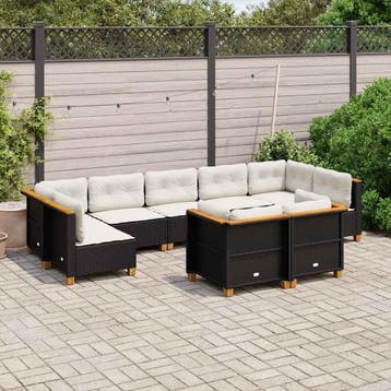 vidaXL 9-delige Loungeset met kussens poly rattan zwart, Verzenden, Loungeset