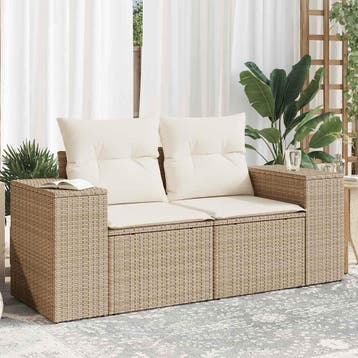 vidaXL Tuinbank 2-zits met kussens poly rattan beige, Tuin en Terras, Tuinsets en Loungesets, Verzenden, Nieuw