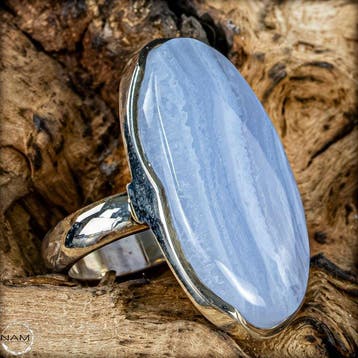 Elegante Blauwe Lace-Agaat Ring – Natuurlijke edelsteen in