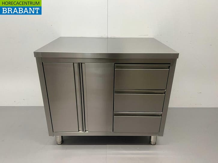 RVS Werkkast Kast Werktafel 2 klapdeuren en 3 laden 100 cm, Articles professionnels, Horeca | Mobilier & Aménagement, Enlèvement ou Envoi