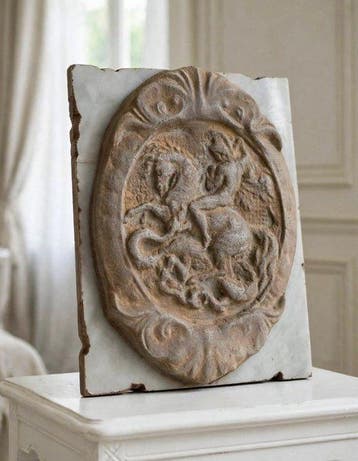 sculptuur, San Giorgio uccide il drago - 31 cm - kalksteen