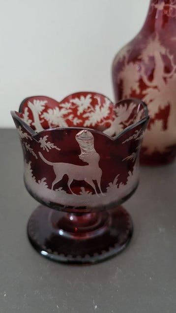 Vase - Cristal - 2 coupes et 1 carafe 19e, Antiquités & Art
