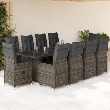 vidaXL 11-delige Bistroset met kussens poly rattan grijs, Verzenden, Nieuw