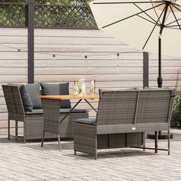 vidaXL 3-delige Loungeset met kussens poly rattan grijs, Verzenden, Nieuw, Loungeset