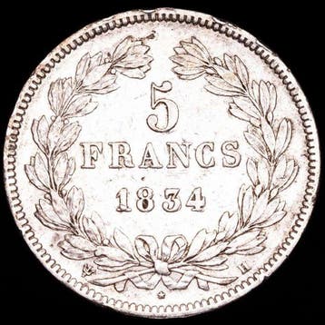 Frankrijk. Louis Philippe I. 5 Francs 1834-H, La Rochelle