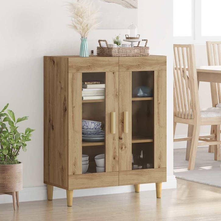 vidaXL Dressoir Artisan Eiken 69,5 x 34 x 90 cm Bewerkt hout, Maison & Meubles, Armoires | Dressoirs, Envoi