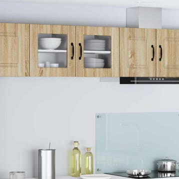 vidaXL Wandglas Kasten PORTO 2 st Sonoma Eik Bewerkt hout, Verzenden