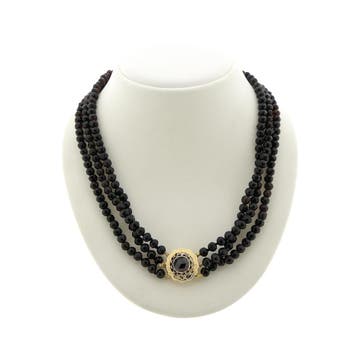 Antieke glaskralen collier met gouden slot (Schakelarmband), Ophalen of Verzenden, Gebruikt, Goud, Goud