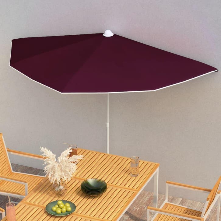 vidaXL Parasol half met paal 180x90 cm bordeauxrood, Tuin en Terras, Parasols, Nieuw, Verzenden