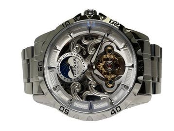 Veiling - Glenaw | Zilverkleurige Skeleton Automaat, Bijoux, Sacs & Beauté, Montres | Hommes