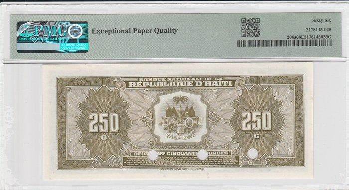 Haïti. - 250 Gourdes 1919 - Pick 206s - Specimen, Postzegels en Munten, Bankbiljetten | Europa | Niet-Eurobiljetten