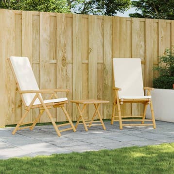 vidaXL Tuinstoelen 2 st inklapbaar met kussens bamboe, Verzenden