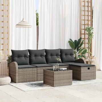 vidaXL Tuinbank Set 6 st Grijs poly rattan, Verzenden, Nieuw
