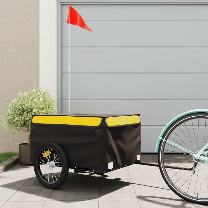 vidaXL Fietstrailer 45 kg ijzer zwart en geel, Vélos & Vélomoteurs, Accessoires vélo | Remorques, Envoi