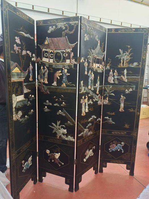 Kamerscherm - Polychroom hout - China - Chinees scherm met, Antiek en Kunst, Antiek | Overige Antiek