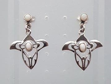 Zilver, Art Nouveau, Opaal - Oorbellen