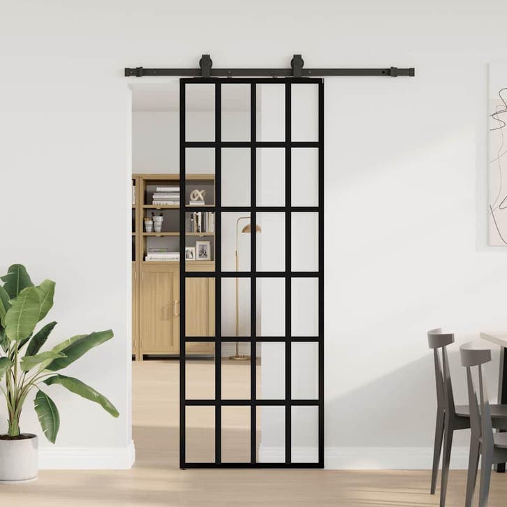 vidaXL Schuifdeur met beslagset 76x205 cm ESG glas zwart, Doe-het-zelf en Bouw, Deuren en Vliegenramen, Nieuw, Verzenden