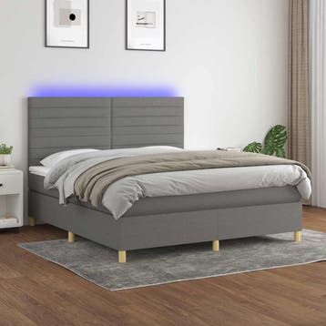 vidaXL Boxspring met matras en LED stof donkergrijs 160x200, Verzenden, Nieuw