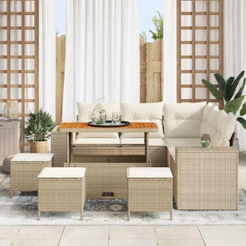 vidaXL Tuinbank Set 9 st Beige poly rattan, Verzenden