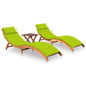 vidaXL Ligbedden 2 st met tafel en kussens massief, Jardin & Terrasse, Verzenden