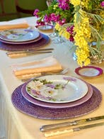 Nappe avec 12 serviettes en lin couleur vanille pour tables
