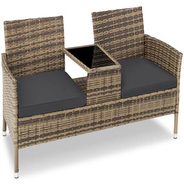 Wicker tuinbank met tafel - natuur/donkergrijs, Tuin en Terras, Verzenden, Nieuw