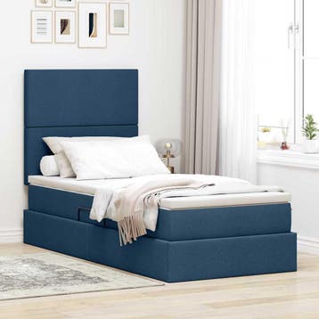 vidaXL LED opbergbed met matras Blauw 100 x 200 cm Stof, Verzenden