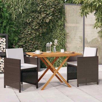 vidaXL 3-delige Tuinset met kussens poly rattan bruin, Tuin en Terras, Verzenden, Nieuw, Tuinset