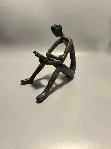 Beeld, Abstract Bronze Sculpture – The Reader - 11 cm -