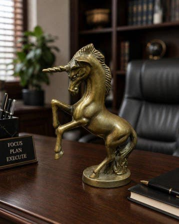 Beeld, 10 Inch Solid Brass Rearing Unicorn Statue – Vintage, Antiek en Kunst, Curiosa en Brocante