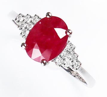 Zonder minimumprijs - Ring - 14 karaat Witgoud Robijn -, Handtassen en Accessoires, Nieuw