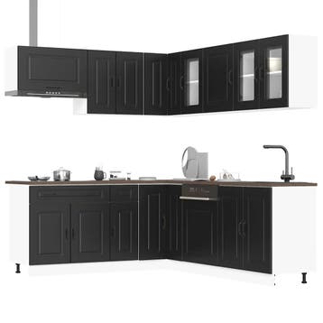 vidaXL 11-delige Keukenkastenset Kalmar bewerkt hout zwart, Verzenden, Nieuw
