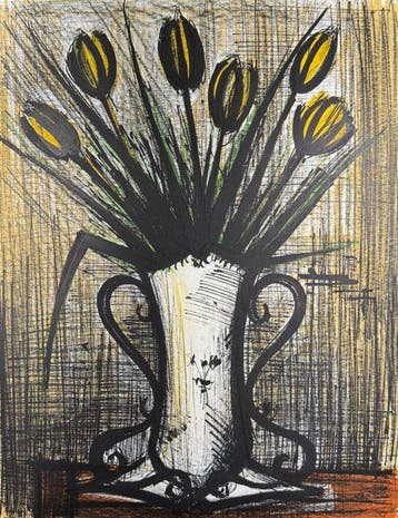 Bernard Buffet (1928-1999) - Le Vase de tulipes jaunes -