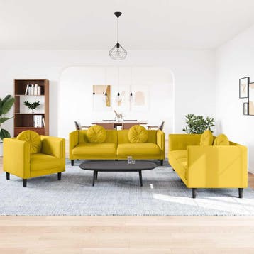 vidaXL 3-delige Loungeset met kussens fluweel geel, Verzenden