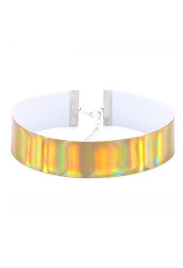 KIMU® Choker Goud Iridescent Holografische Ketting Halsband, Ophalen of Verzenden