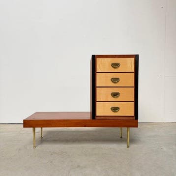 Ladekast - Hout, Messing - Mid-century dressoir uit de jaren